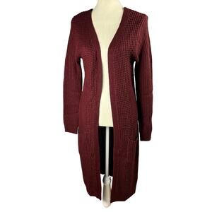 Ambiance Burgundy Maroon Duster Cardigan Size Medium Long Open Front Cozy Layer